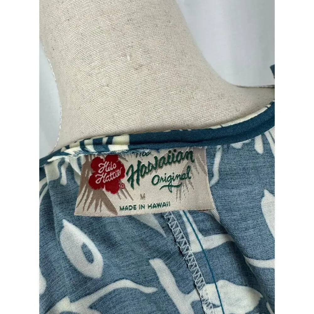 Hawaiian Wrap Dress Teal White Floral Tropical Rayon Medium - Picture 7 of 8